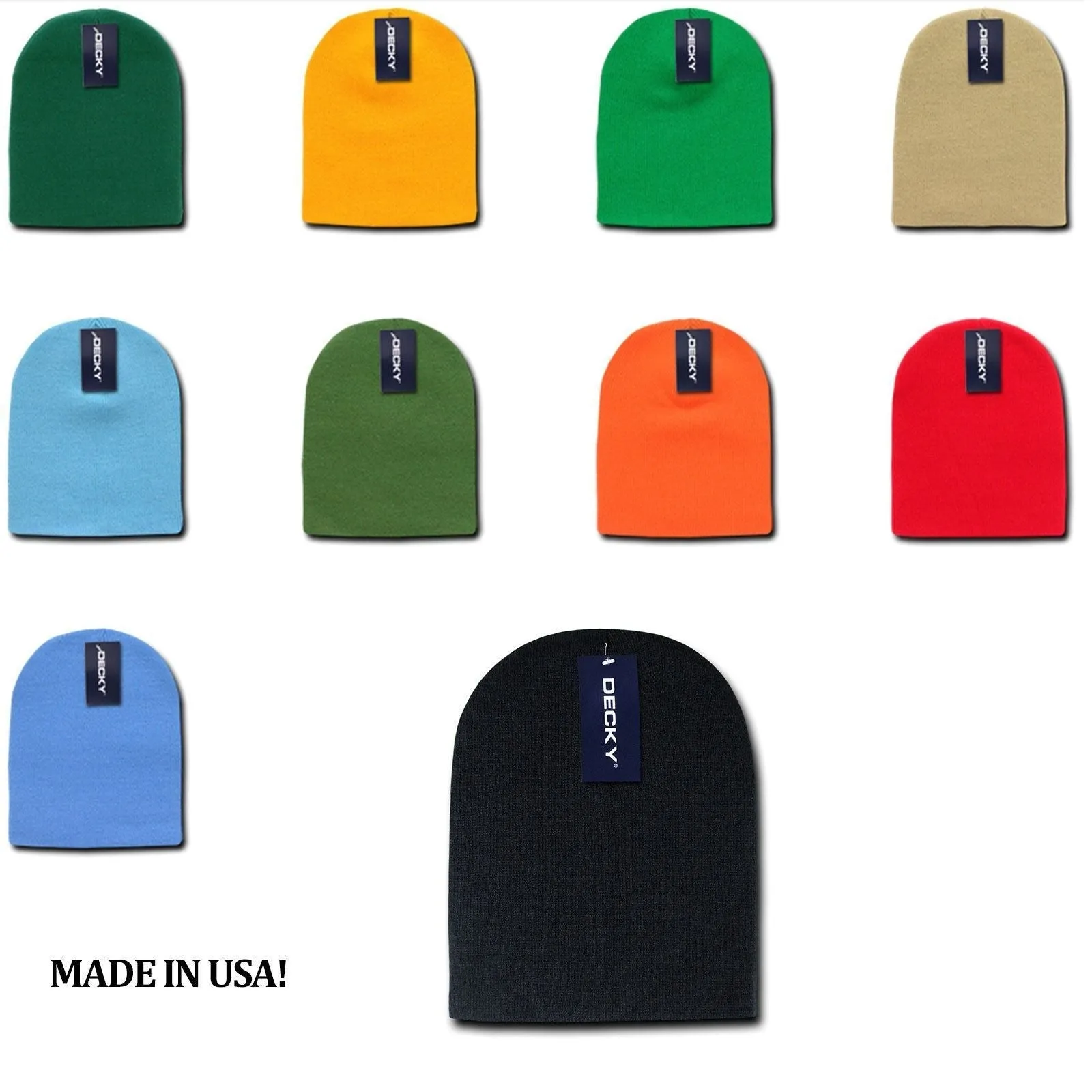 1 Dozen Made In USA America Decky Beanies Gi Short Watch Caps Hats Wholesale Lot