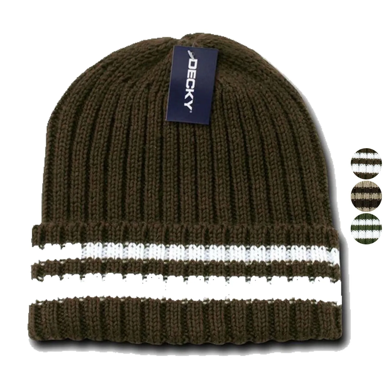 1 Dozen Sweater Striped Thick Ribbing Knitted Beanies Skull Ski Wholesale