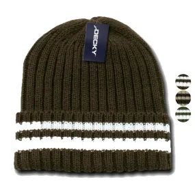 1 Dozen Sweater Striped Thick Ribbing Knitted Beanies Skull Ski Wholesale