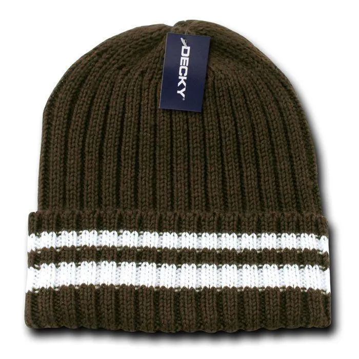 1 Dozen Sweater Striped Thick Ribbing Knitted Beanies Skull Ski Wholesale