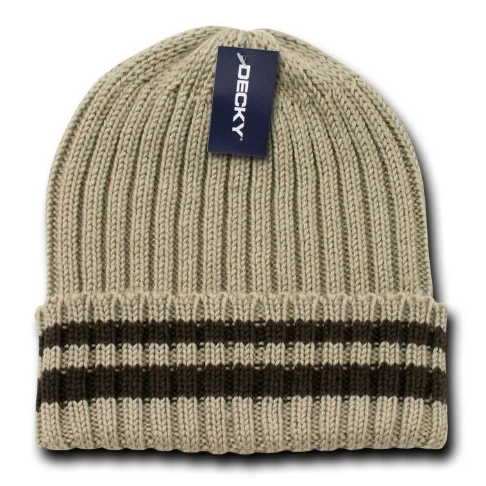 1 Dozen Sweater Striped Thick Ribbing Knitted Beanies Skull Ski Wholesale