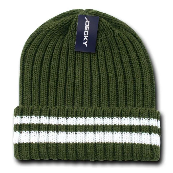 1 Dozen Sweater Striped Thick Ribbing Knitted Beanies Skull Ski Wholesale