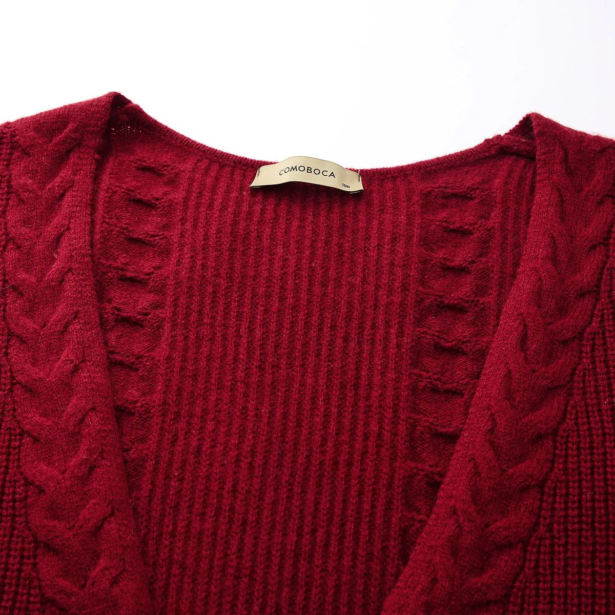 100% Wool Cardigan Women's Cozy Cable Knit Long Coat