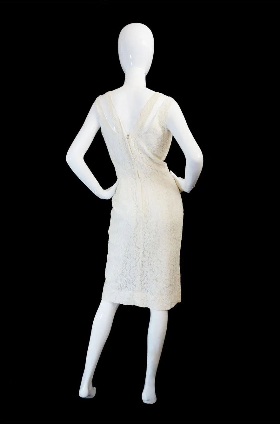 1950s White Lace Vixen Wiggle Dress