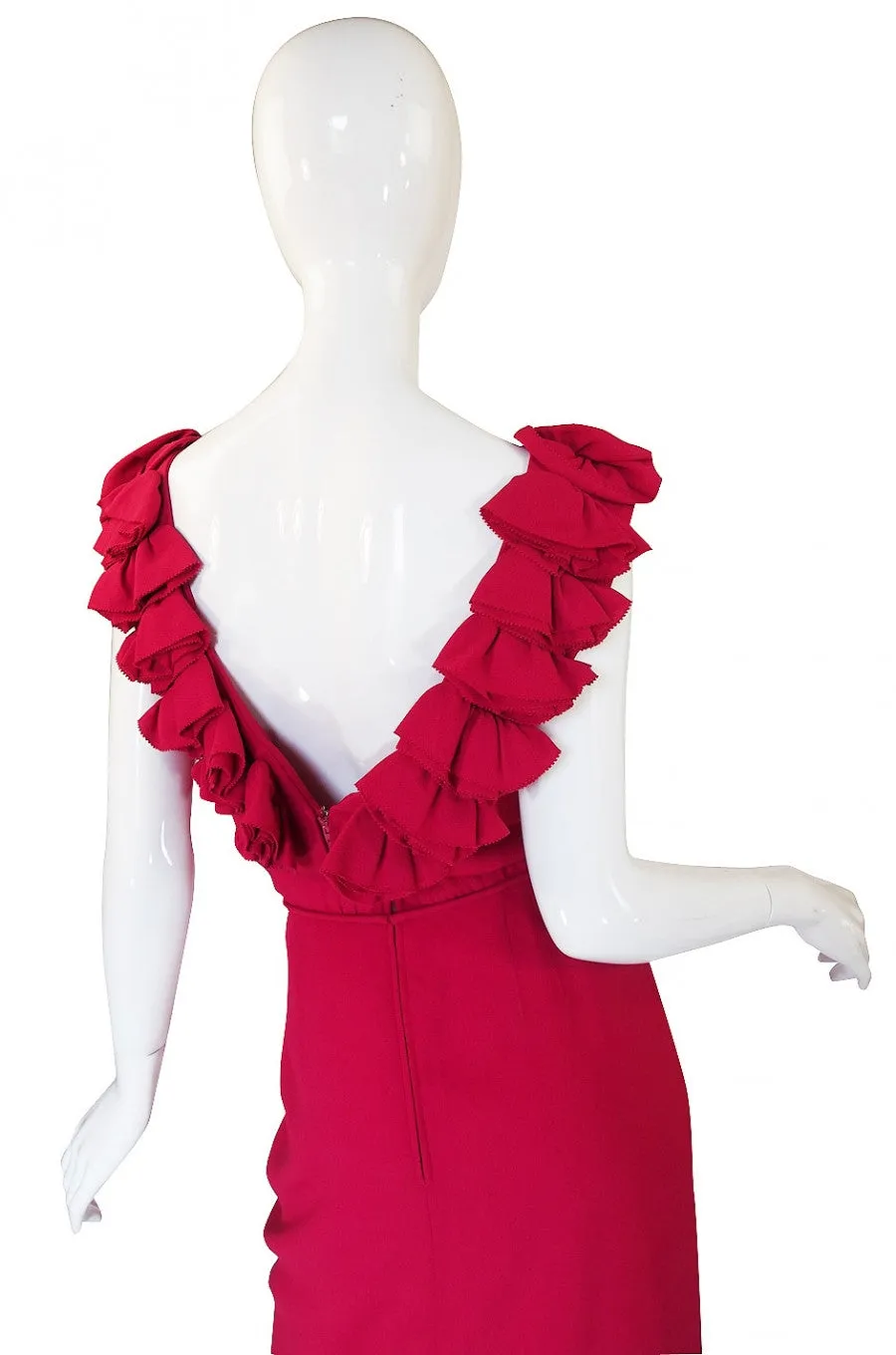 1960s Backless Red Ruffle Dress
