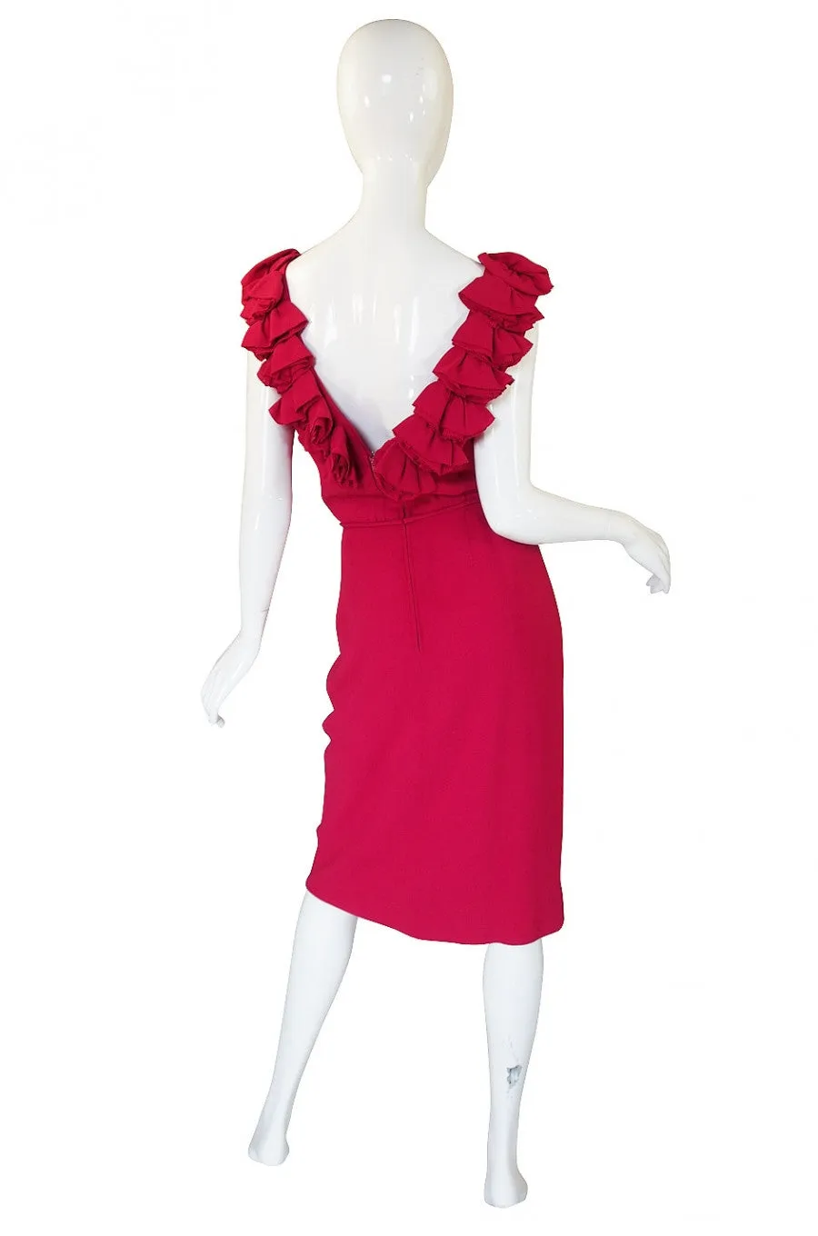 1960s Backless Red Ruffle Dress