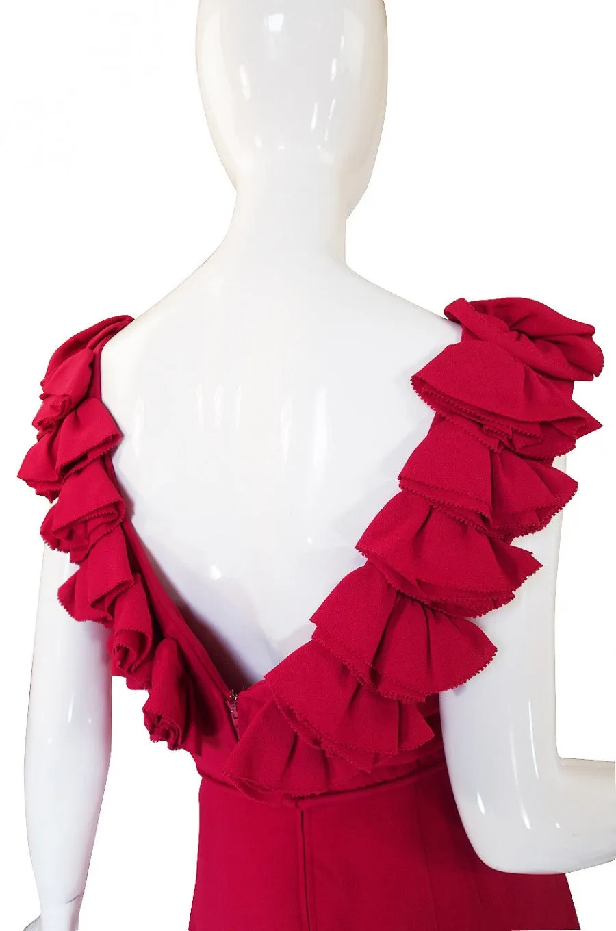 1960s Backless Red Ruffle Dress