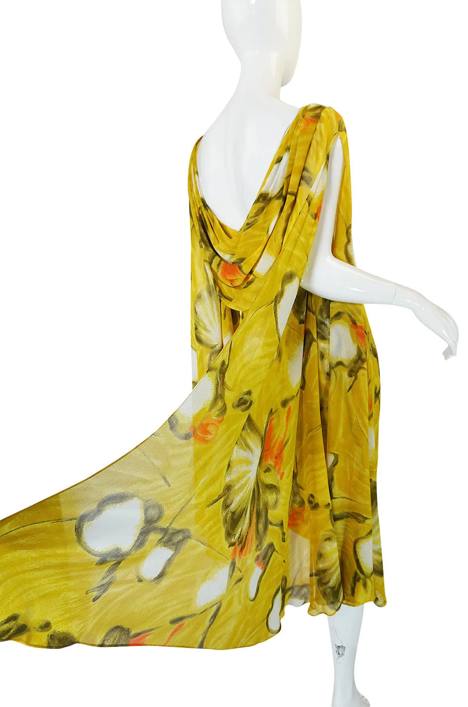 1960s Dramatic Silk Scarf Arm Lilli Diamond Floral Dress