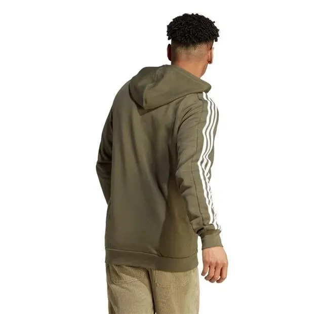ADIDAS ESSENTIALS FLEECE 3-STRIPES FULL-ZIP HOODIE - MENS - OLIVE