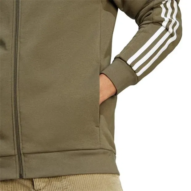 ADIDAS ESSENTIALS FLEECE 3-STRIPES FULL-ZIP HOODIE - MENS - OLIVE