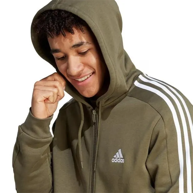 ADIDAS ESSENTIALS FLEECE 3-STRIPES FULL-ZIP HOODIE - MENS - OLIVE