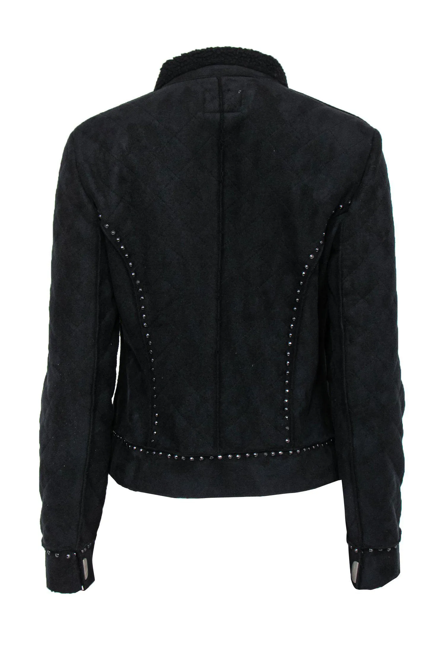 Alberto Makali - Black Quilted Faux Suede Zip-Up Jacket w/ Studded Trim Sz M