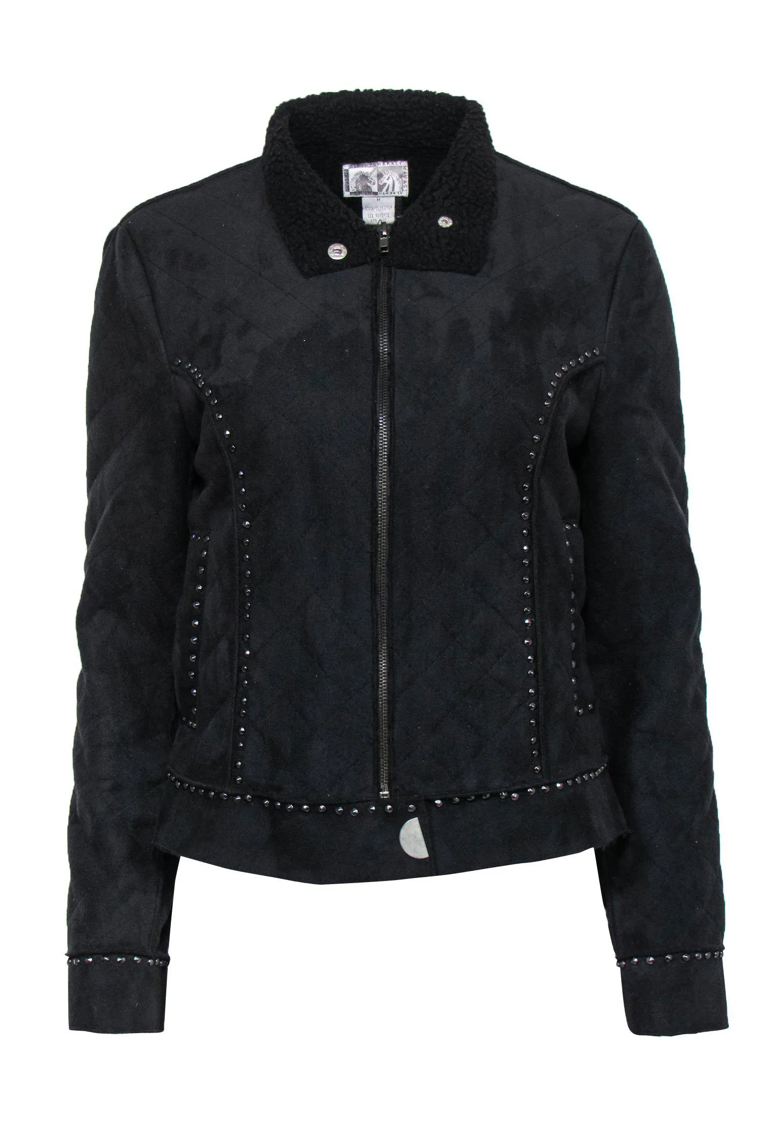 Alberto Makali - Black Quilted Faux Suede Zip-Up Jacket w/ Studded Trim Sz M