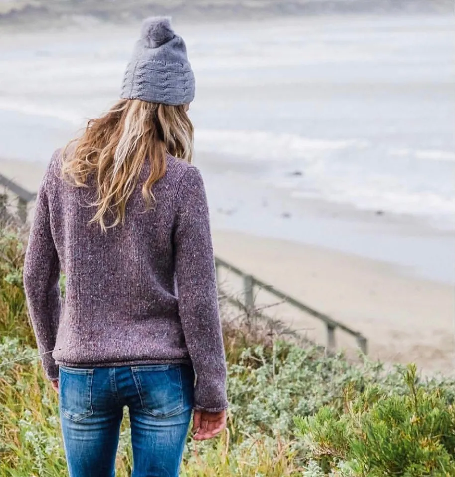 ALL SET!  100% Pure Wool Fancy Cable Beanie (convertible) - Dove Grey