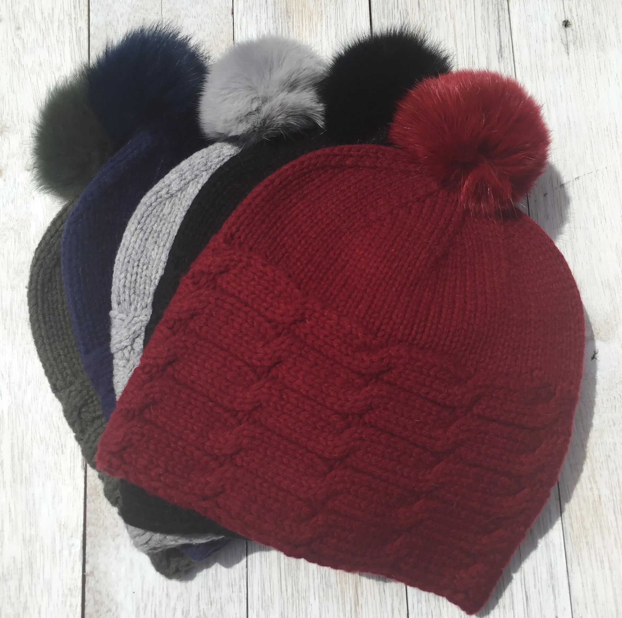 ALL SET!  100% Pure Wool Fancy Cable Beanie (convertible) - Martini Olive