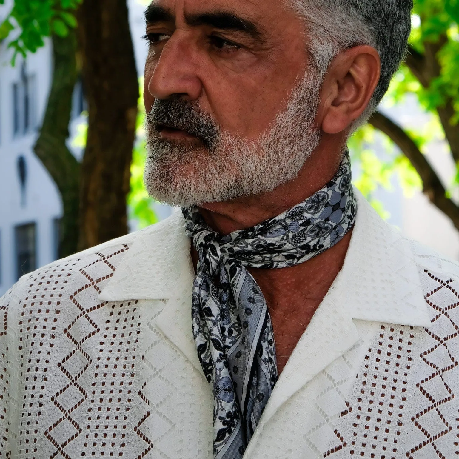 Barbaresco - Hand Rolled Silk Neckerchief - Grey