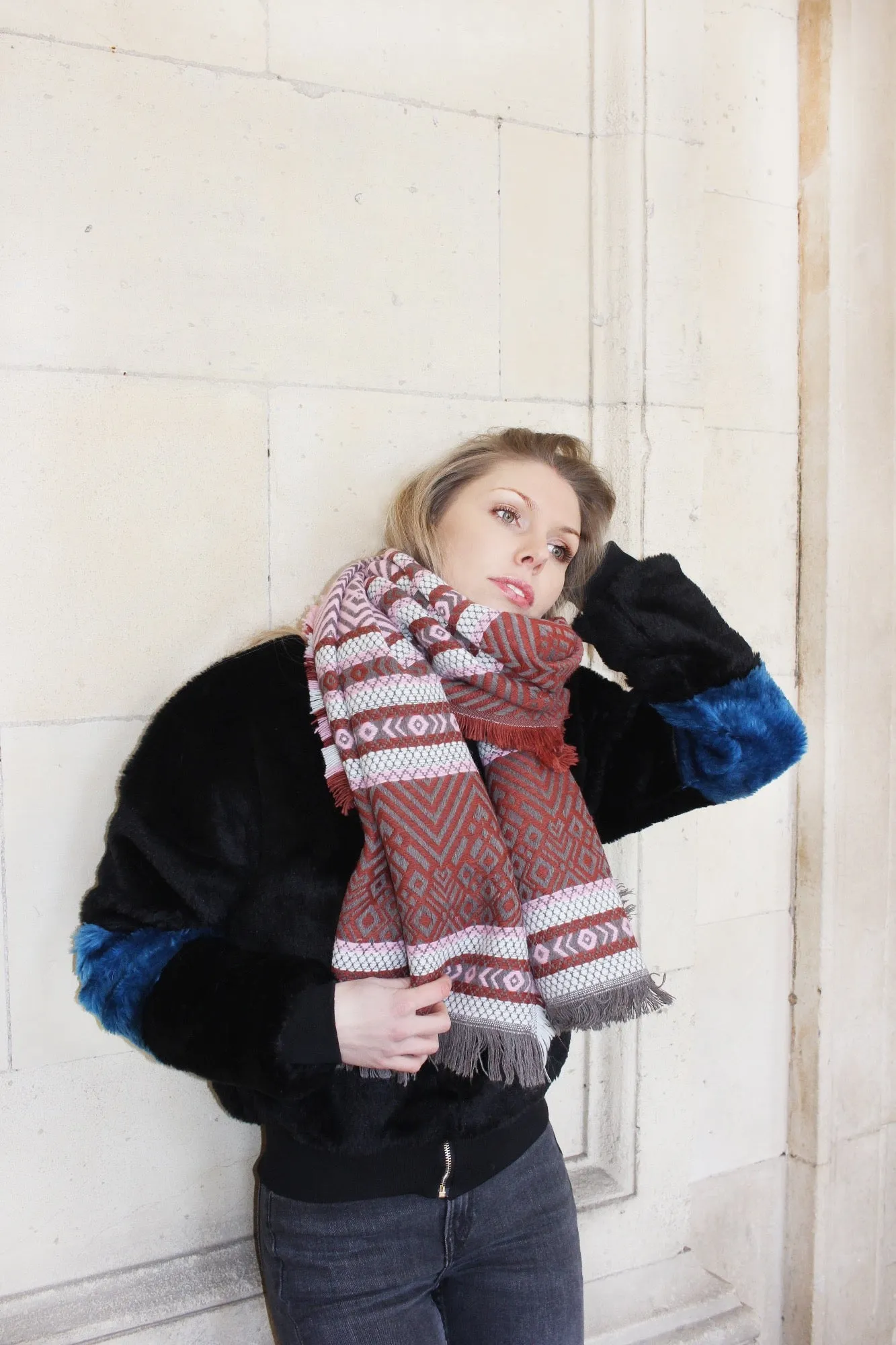 Burgundy Red and Pink Multi Colour Women's Thick Winter Scarf