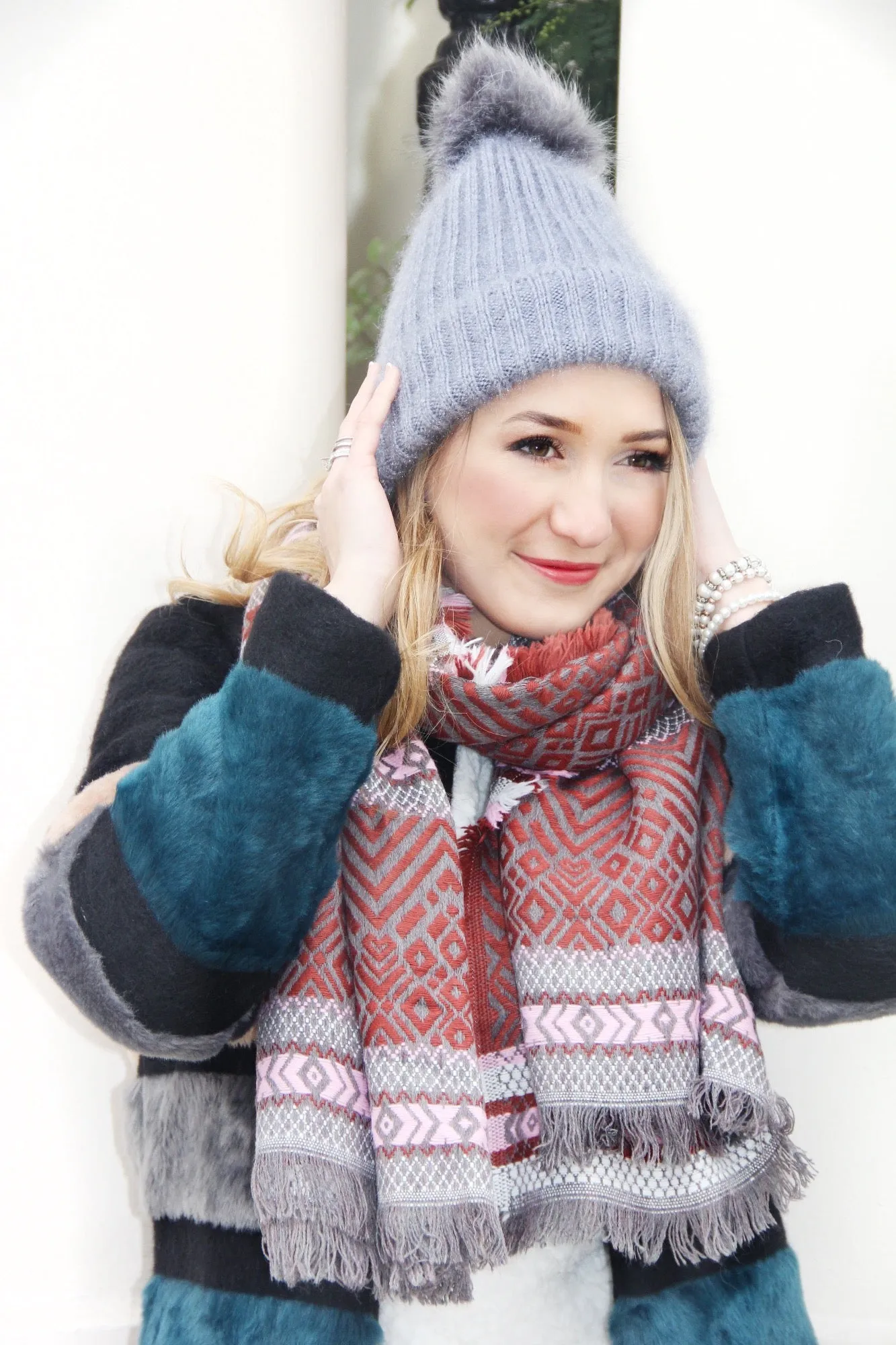 Burgundy Red and Pink Multi Colour Women's Thick Winter Scarf