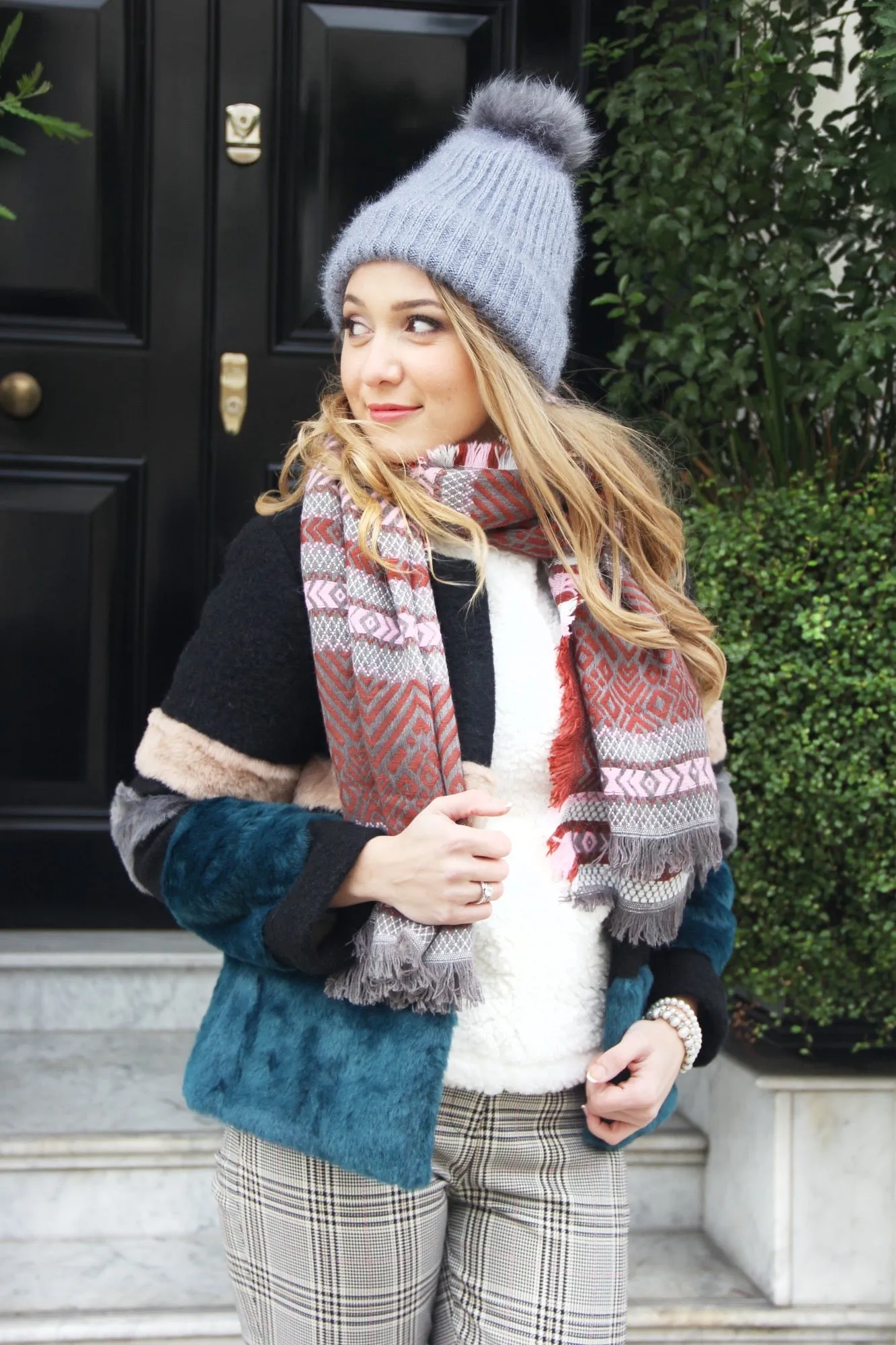 Burgundy Red and Pink Multi Colour Women's Thick Winter Scarf