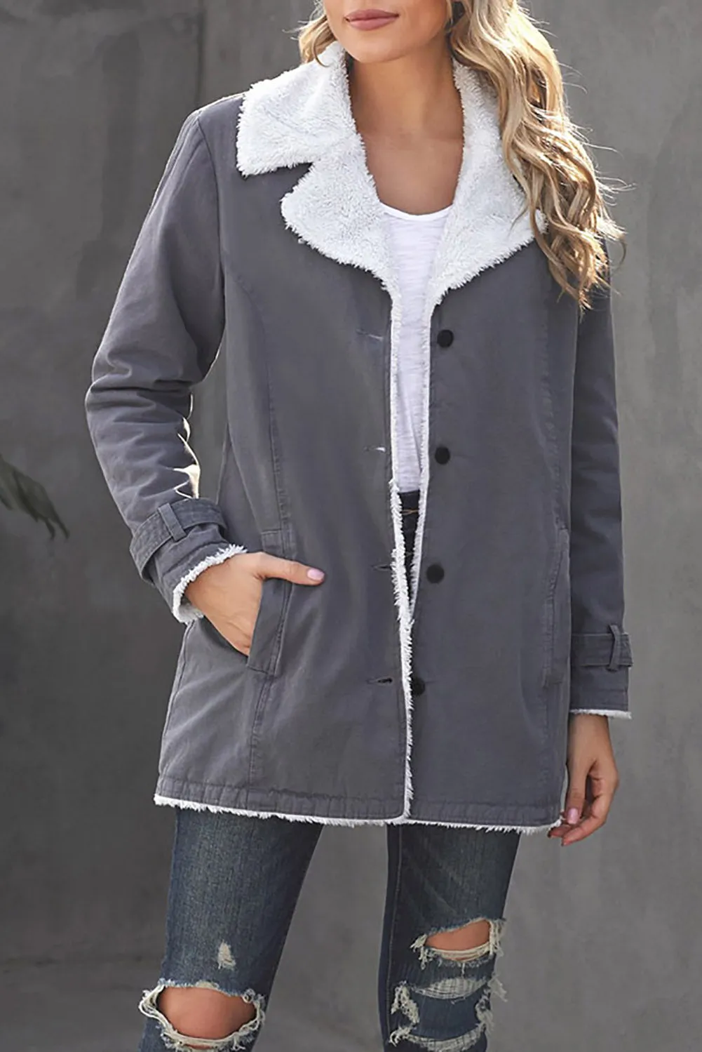 Buttoned Denim Jacket with Faux Fur Lining