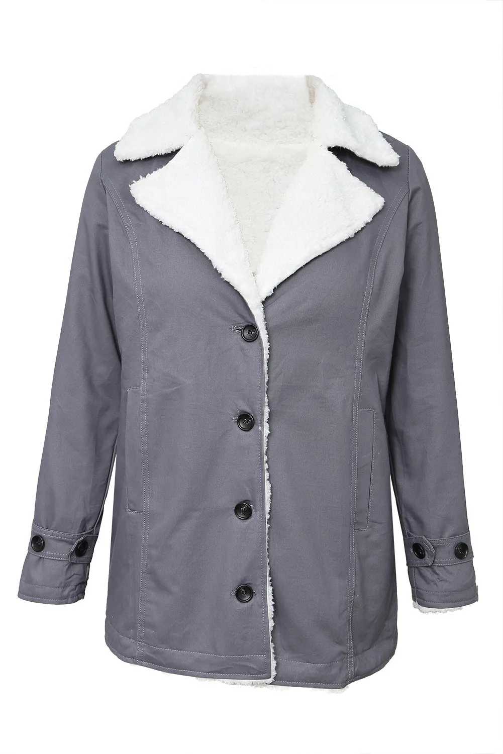 Buttoned Denim Jacket with Faux Fur Lining
