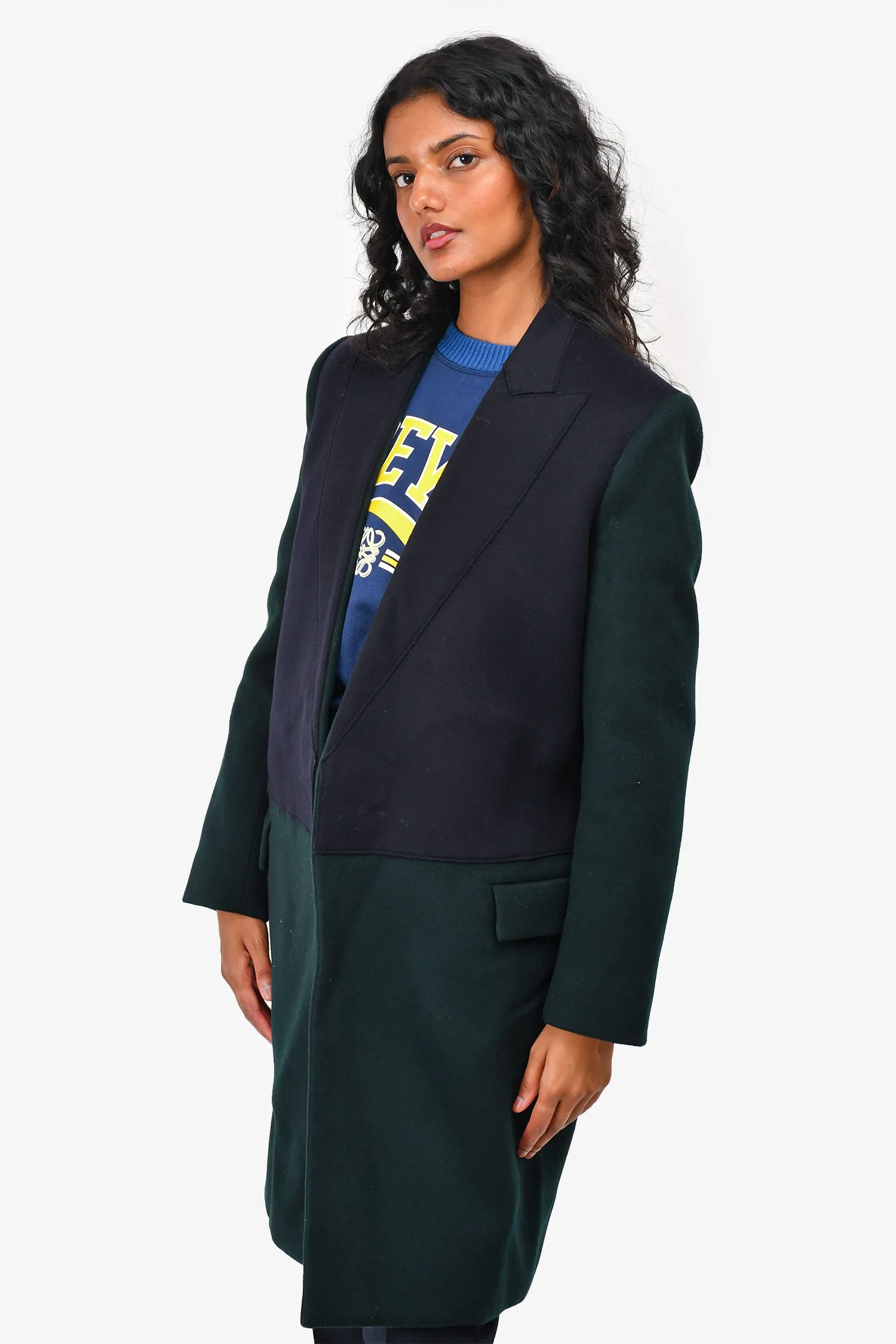 Celine Vintage Black/Green Wool Colourblock Coat Size 38