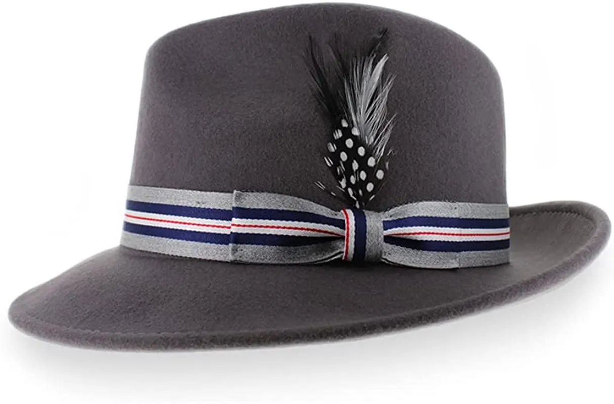 Crushable Dress Fedora Men's Vintage Style Hat 100% Pure Wool in Black Blue Grey Pecan Brown and Striped Bands