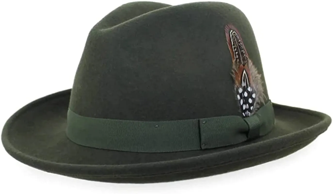 Crushable Dress Fedora Men's Vintage Style Hat 100% Pure Wool in Black Blue Grey Pecan Brown and Striped Bands