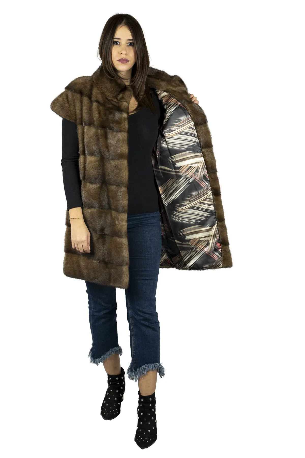 Dark Brown Mink Fur Vest with Shoulder Pads