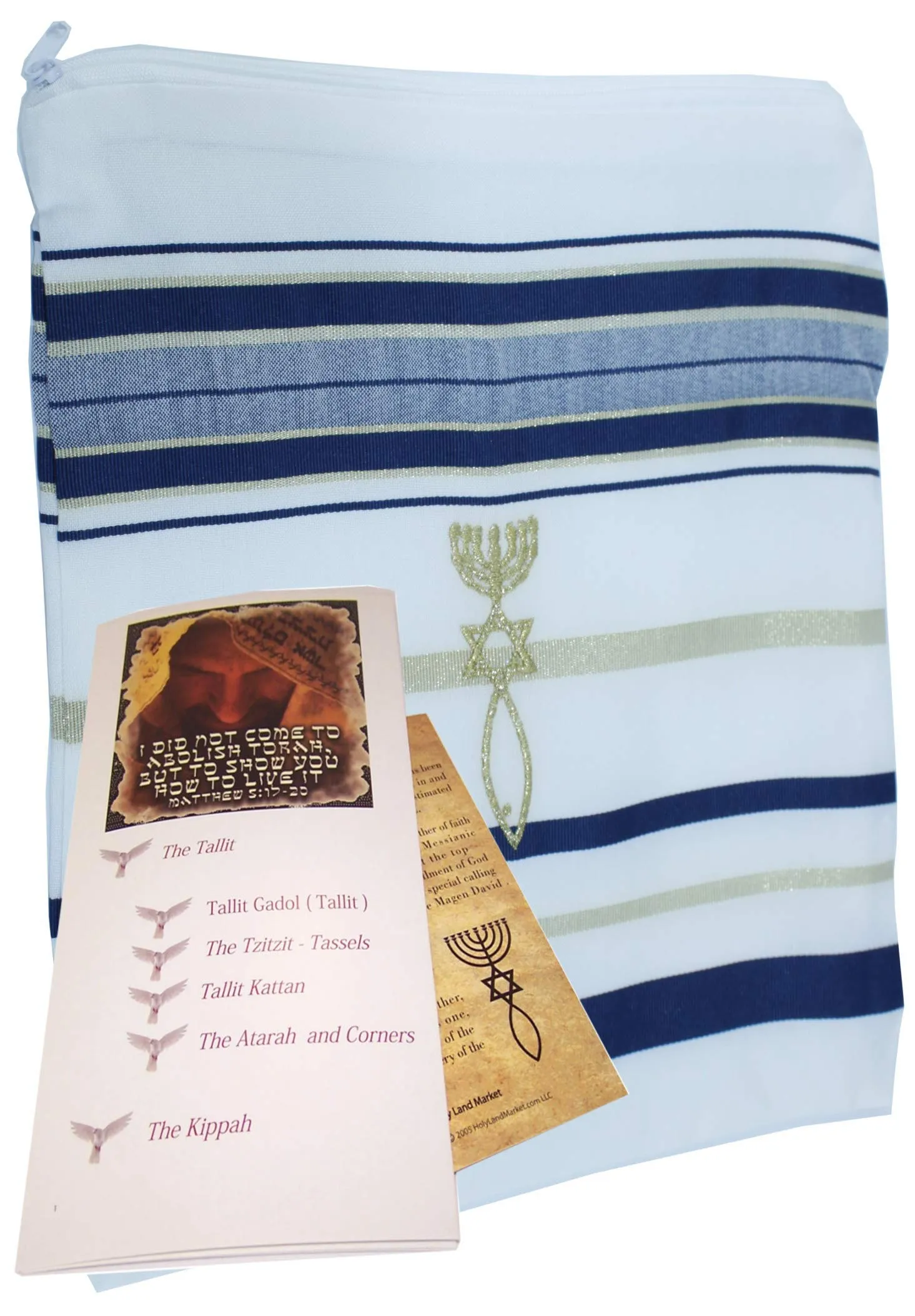 El Tallit con Kippah - Manto (Mantn) de oracin mesinico - Talit con versculos dela Biblia/esquinas espaolas