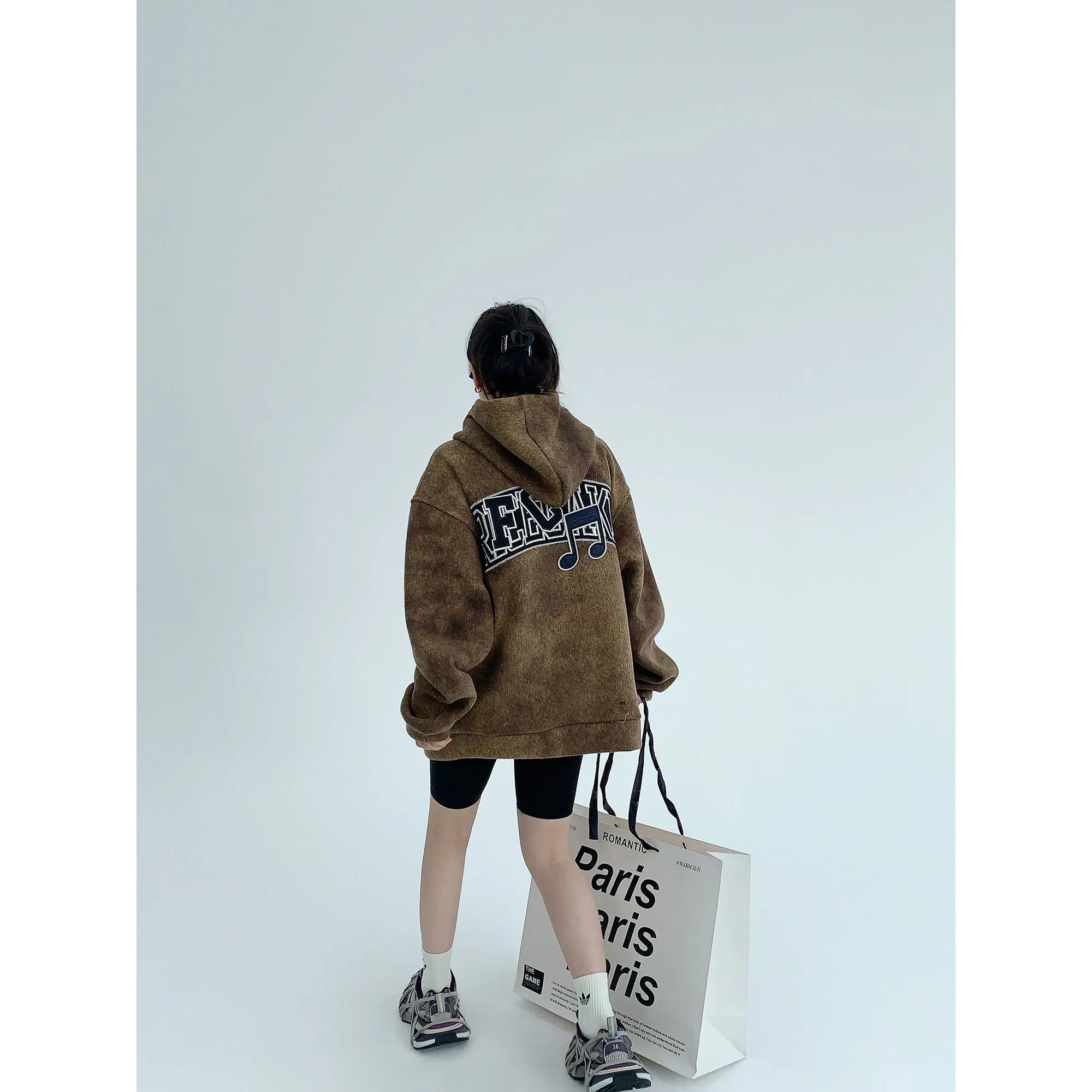 Embroidered Crest Hooded Wool Blend Coat