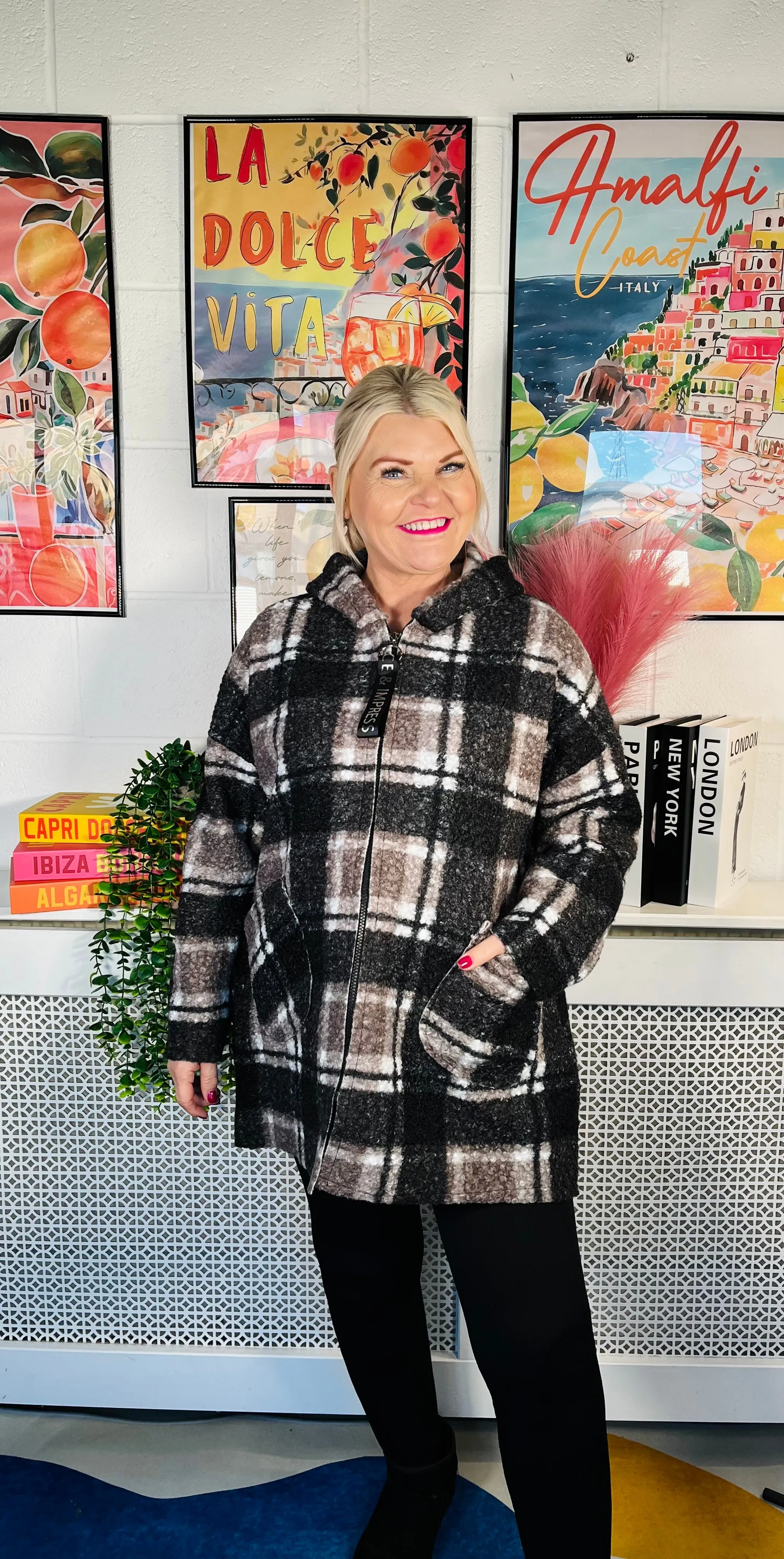 Garner Checked Boucle Coat - Mocha