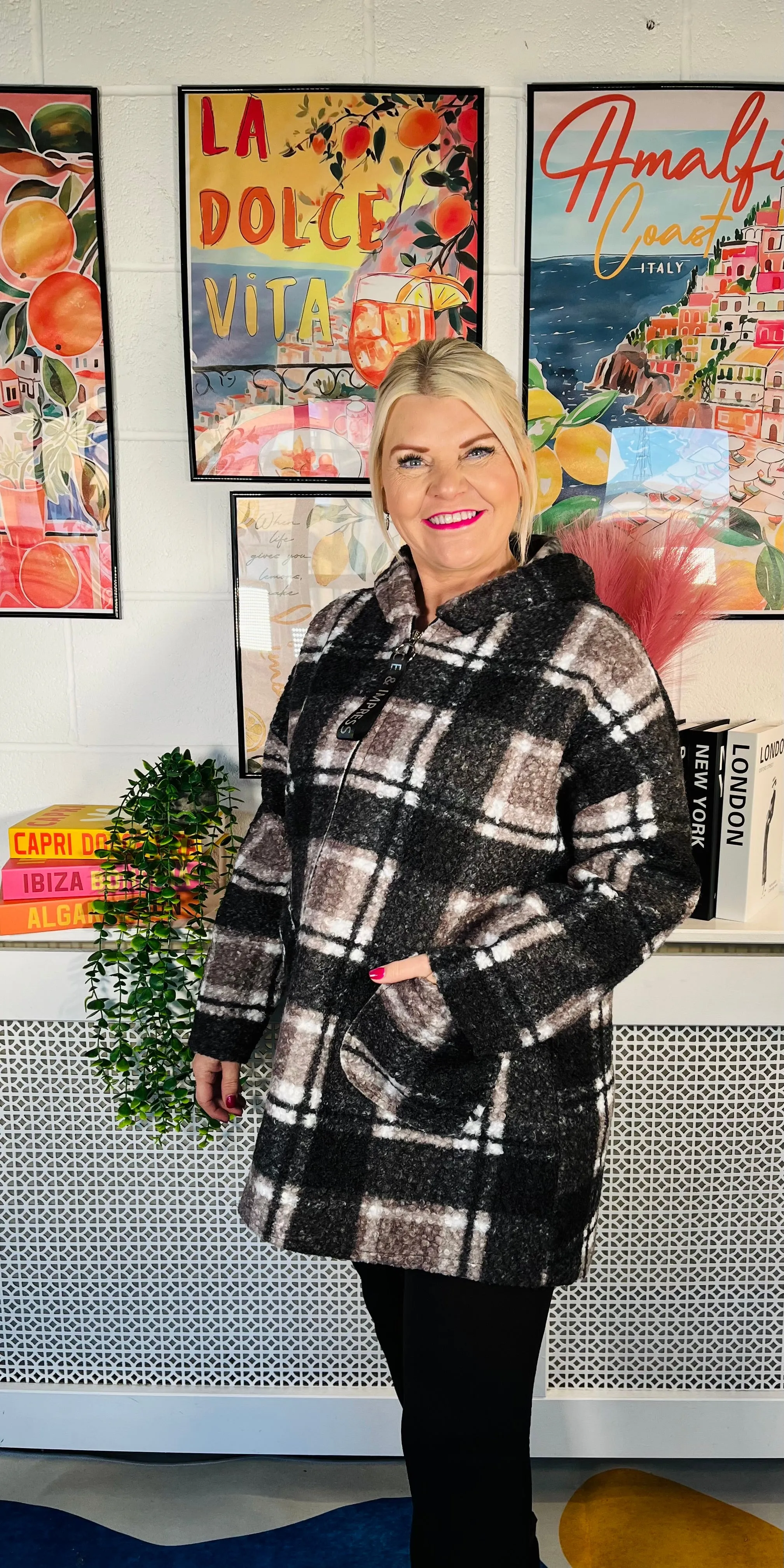Garner Checked Boucle Coat - Mocha