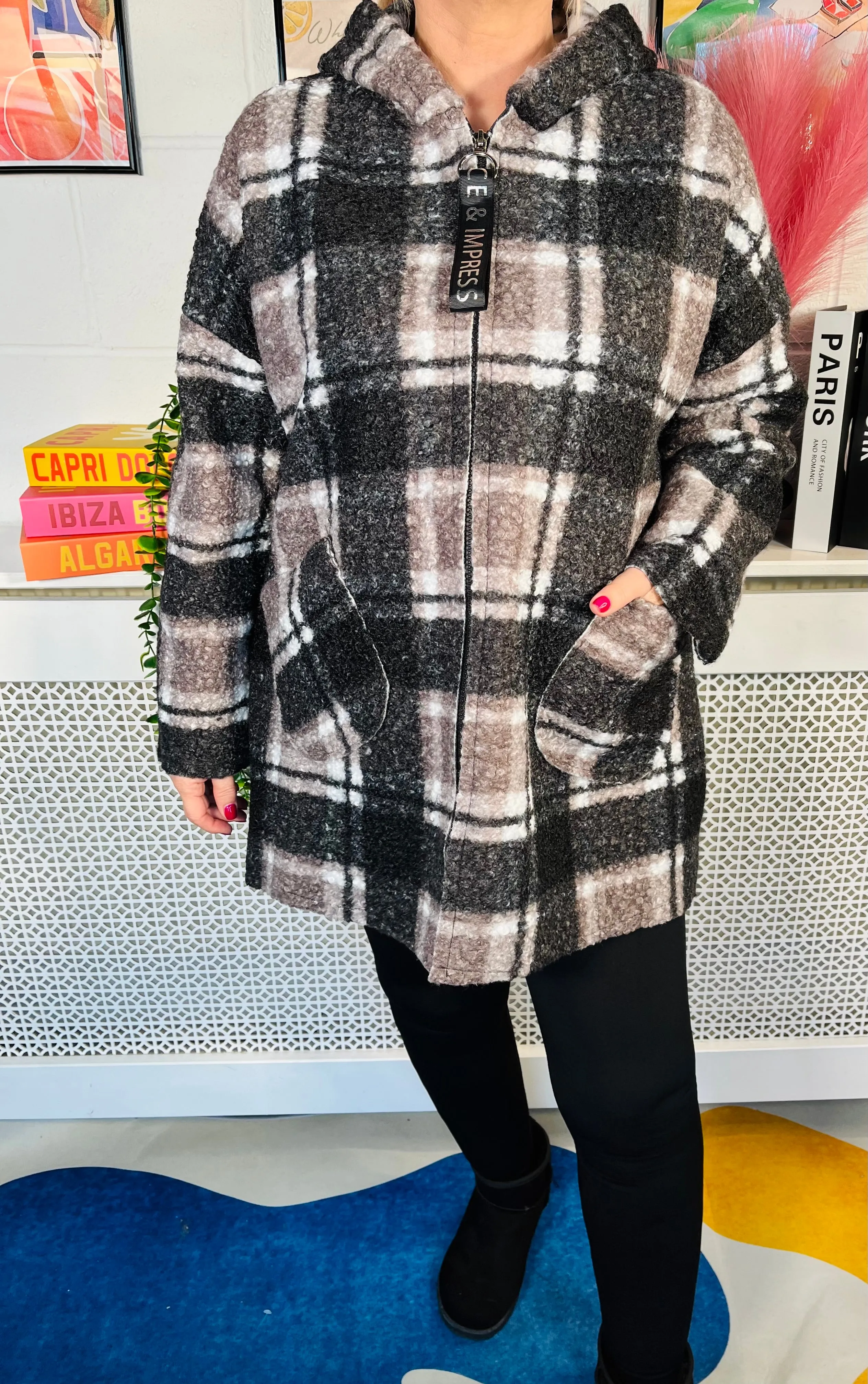 Garner Checked Boucle Coat - Mocha