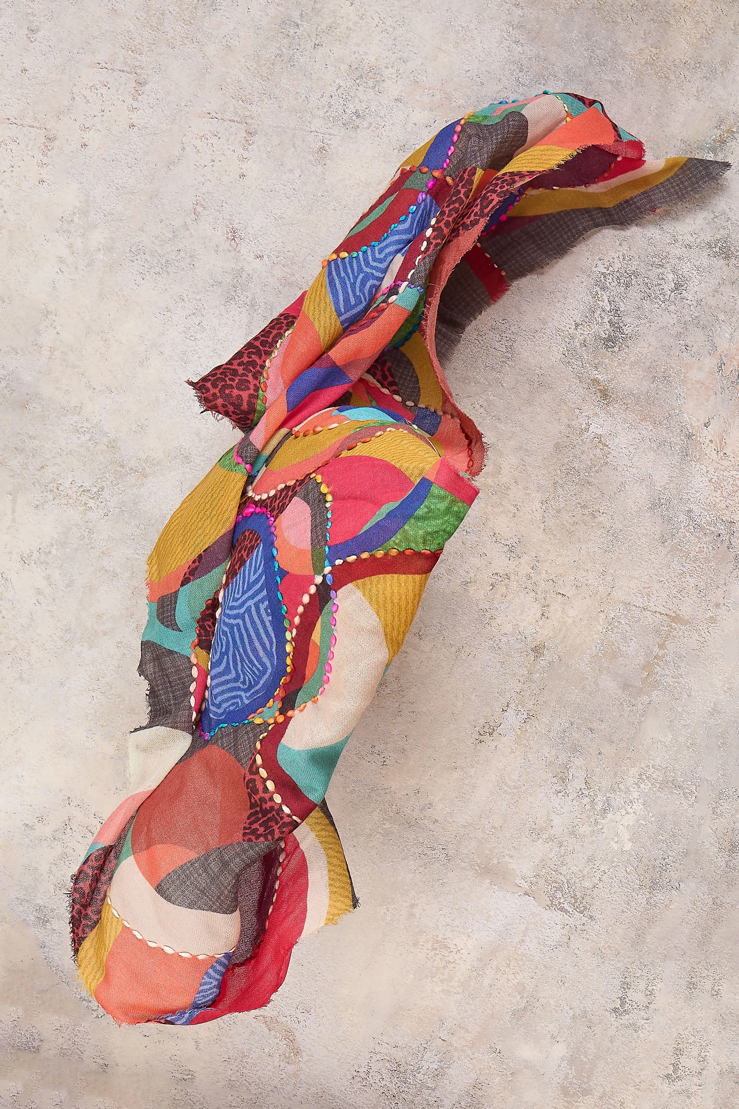 Geo Wool Embroidered Scarf