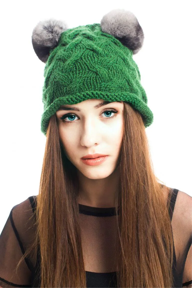 Green Merino Wool Beanies Set
