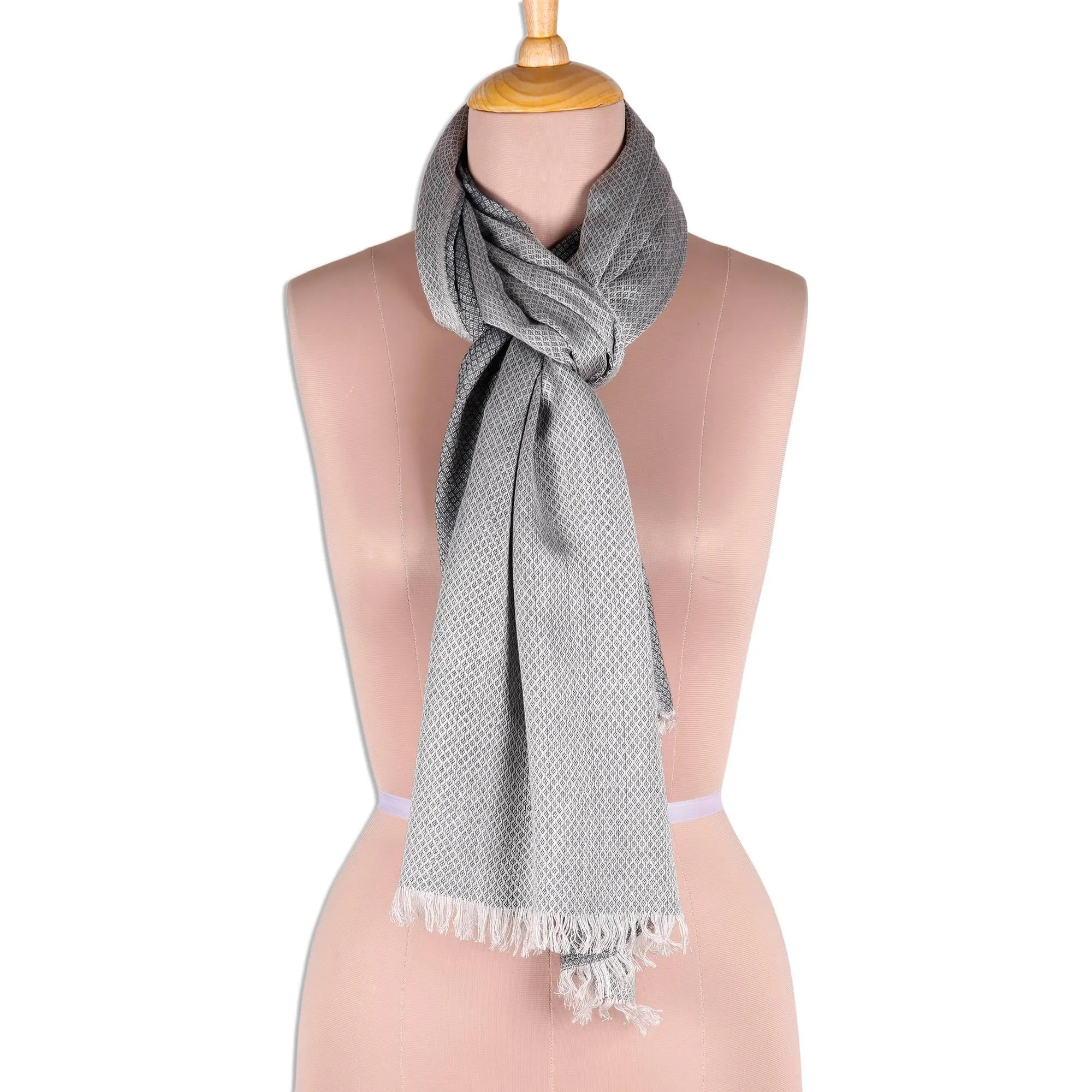 Grey Diamond Pattern Viscose Shawl - Glamorous Diamonds in Slate | NOVICA