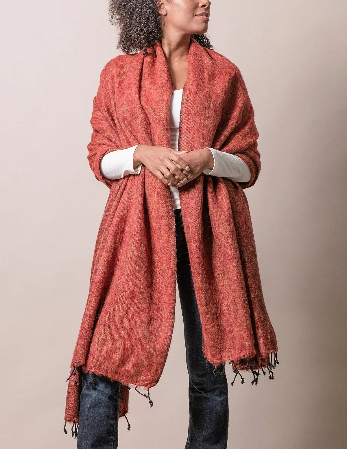 Himalayan Yak Wool Large Wrap - Rust