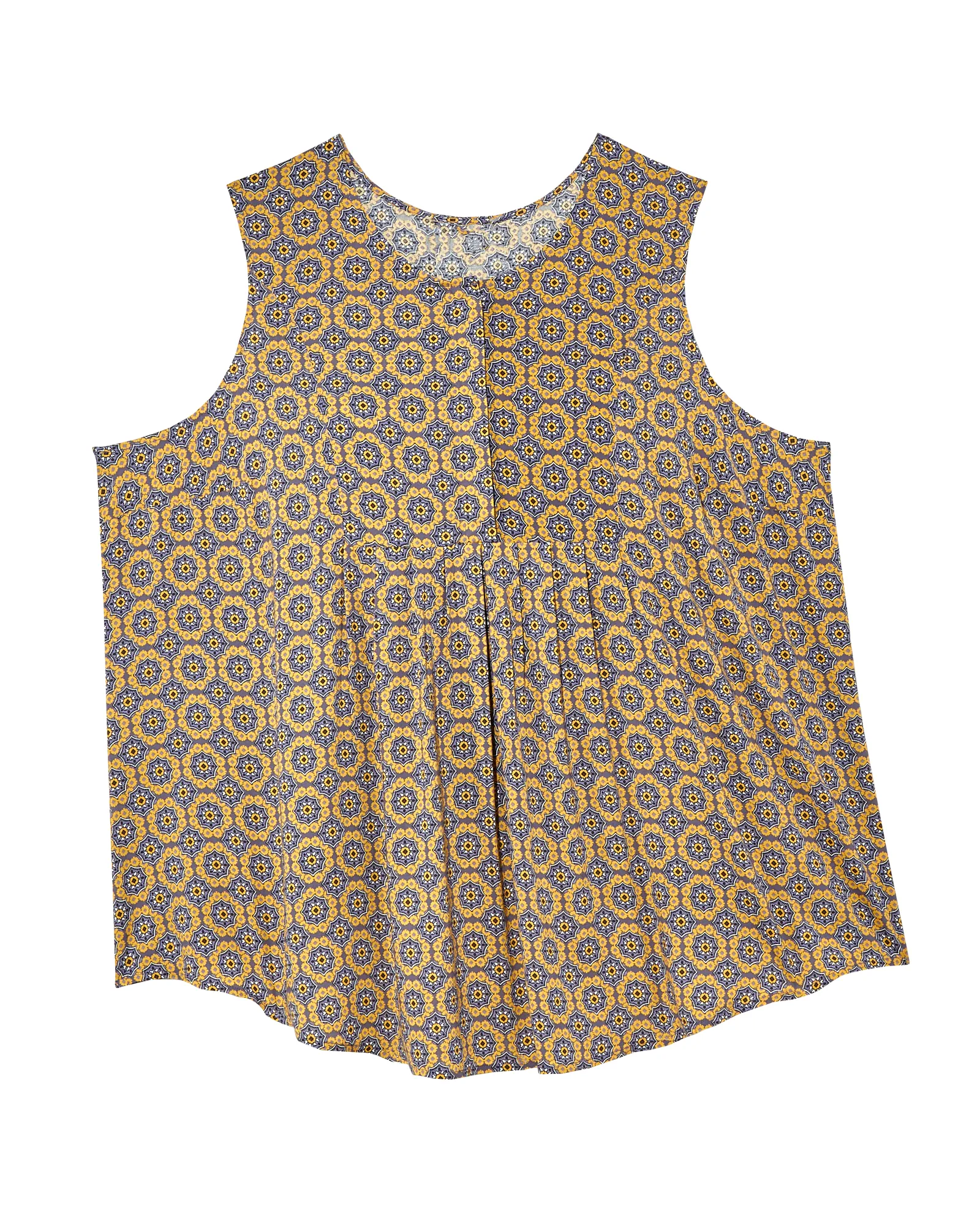 Honora Sleeveless Printed Blouse with Pleats | Yellow / Azure Blue