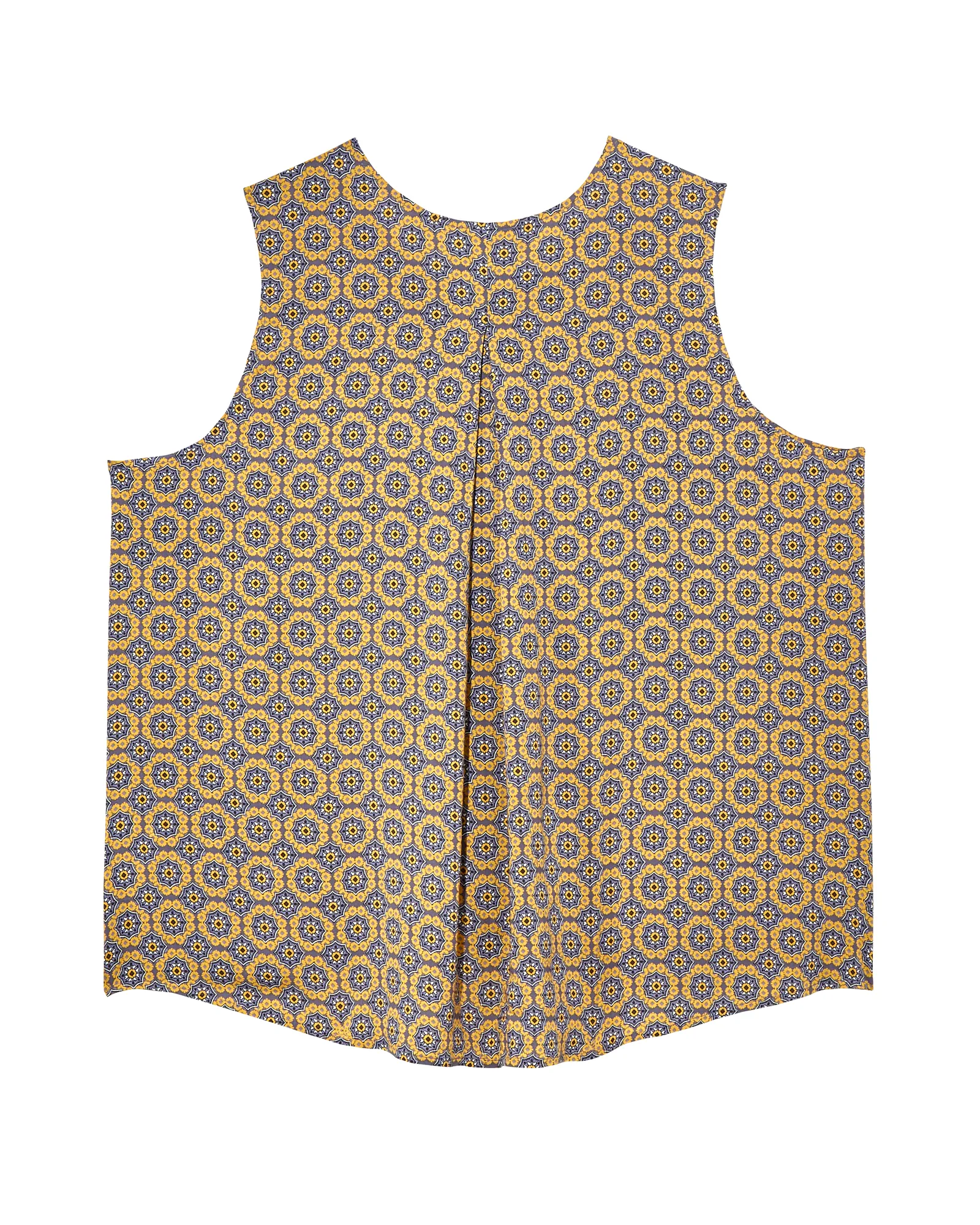 Honora Sleeveless Printed Blouse with Pleats | Yellow / Azure Blue