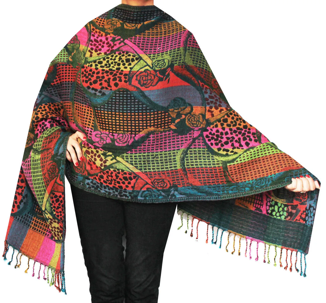 Jamawar Boiled Wool Shawl Scarf Womens Wrap India Clothing (74 x 28 inches)