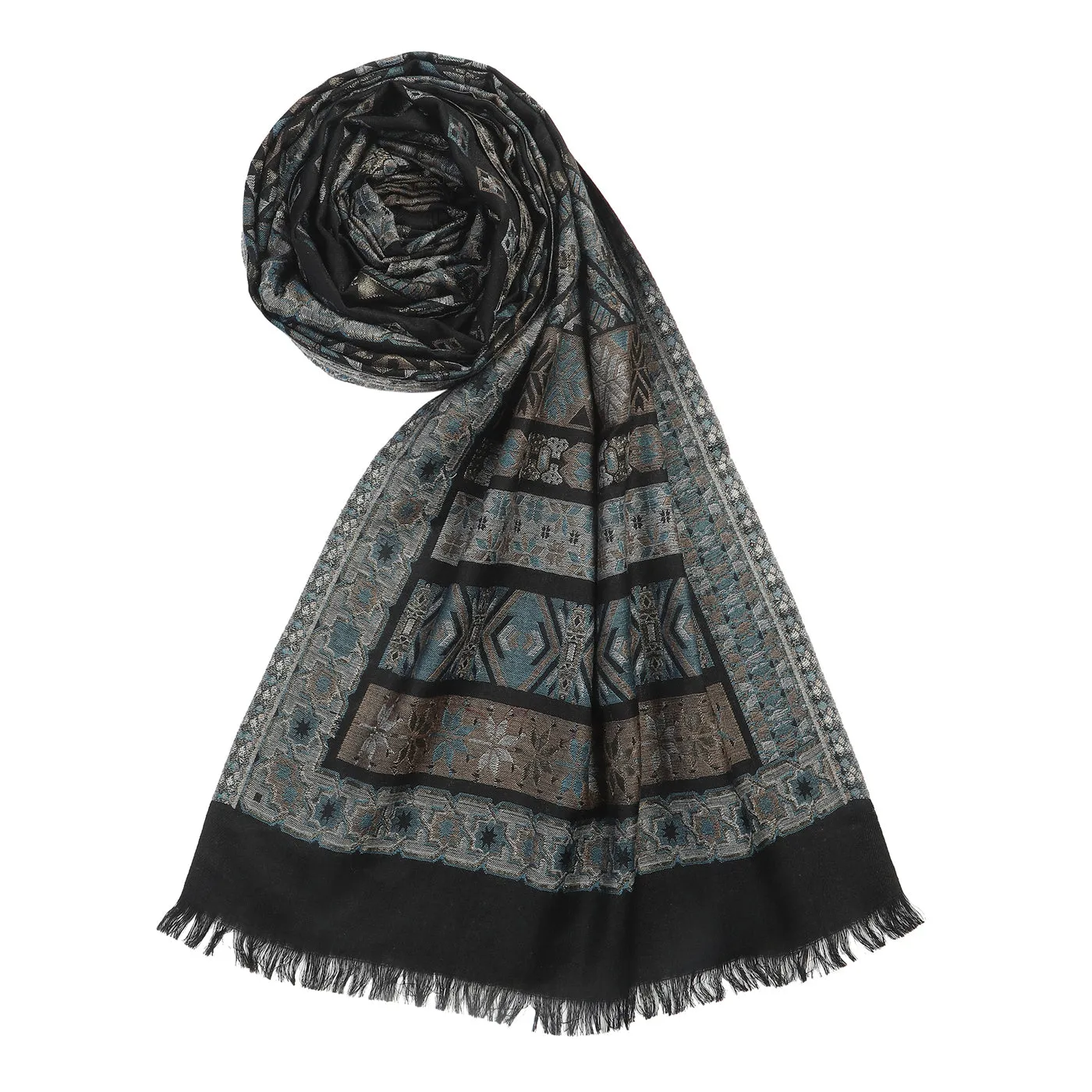 Jay Black Wool Metallic Jacquard Muffler