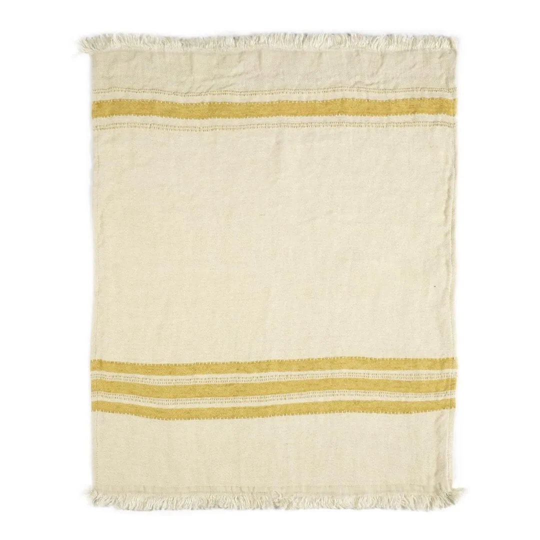 Libeco Belgian Linen Throw Towel - Mustard Stripe