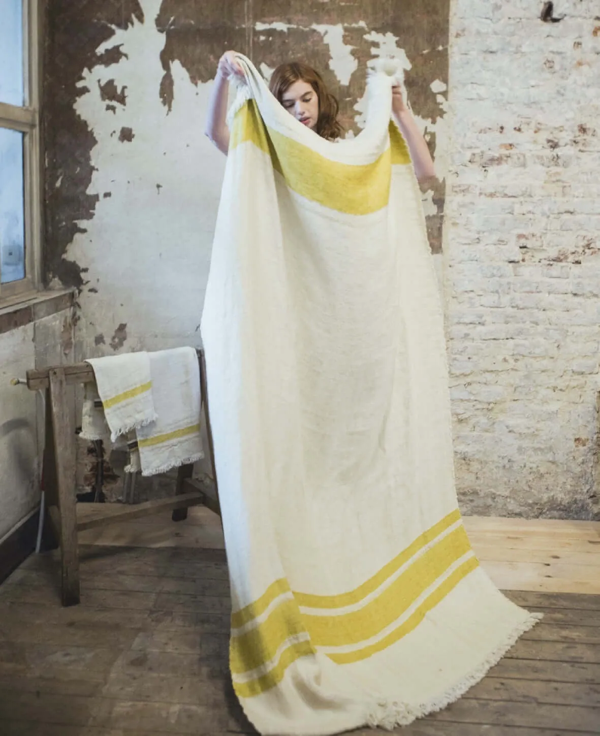 Libeco Belgian Linen Throw Towel - Mustard Stripe
