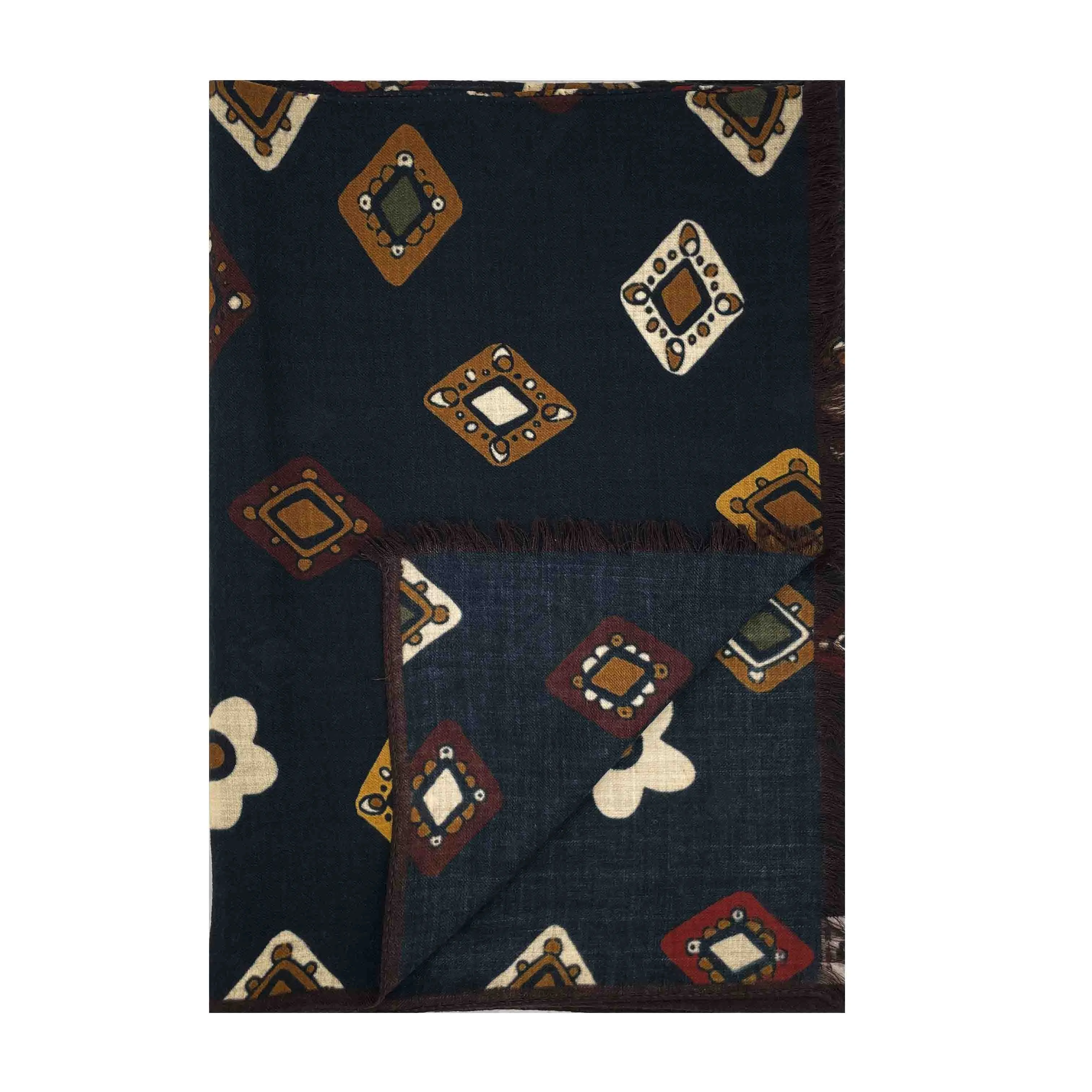 NARCISO - blue medallion wool hand made scarf