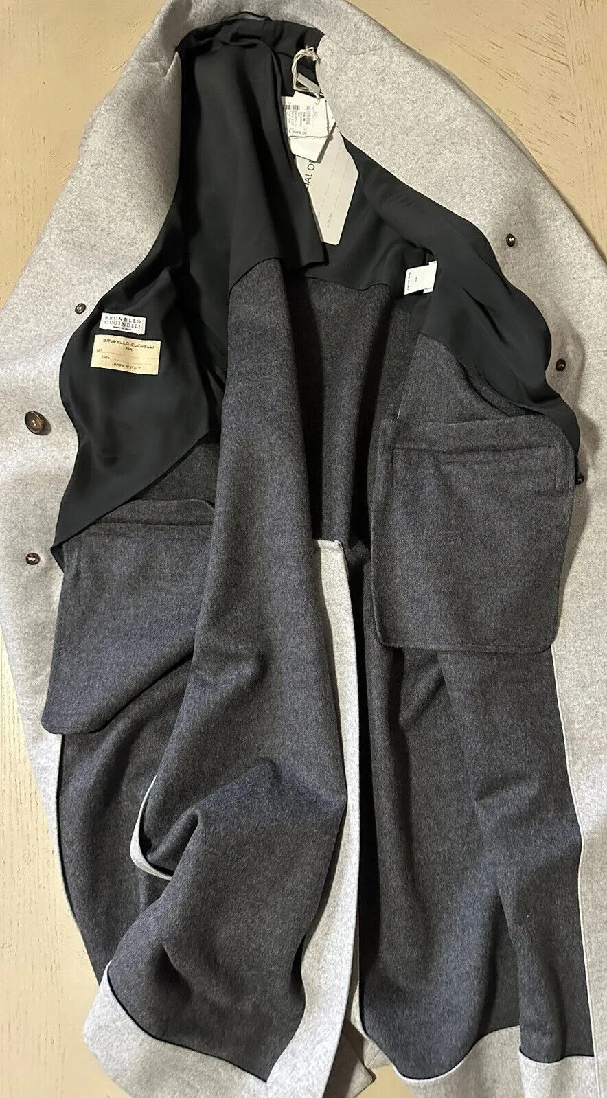 New $7495 Brunello Cucinelli Water Resistant Wool Blend Coat Pebbl Gray 40/4