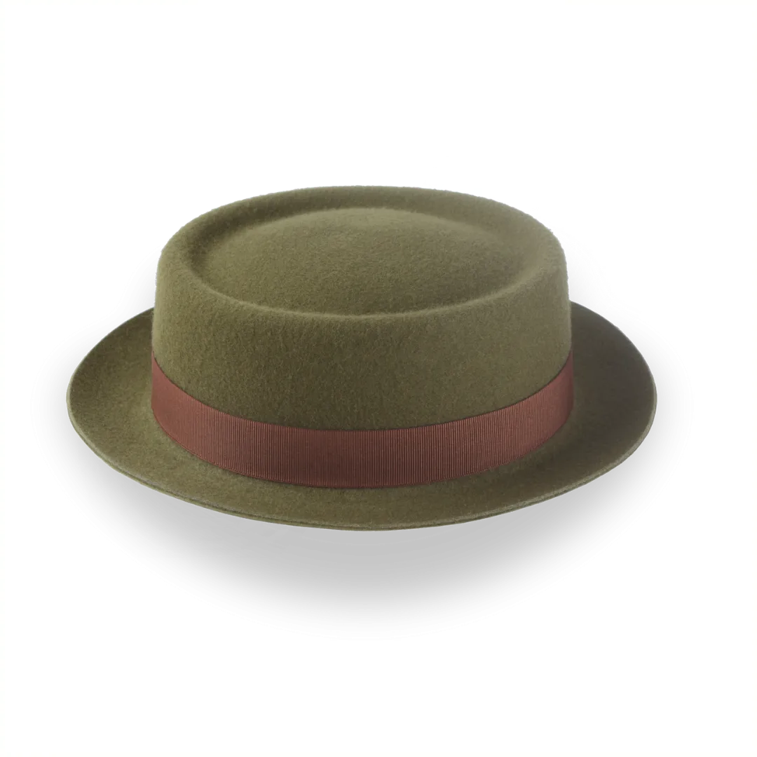 Olive Green Modern Porkpie Hat with Telescope Crown | The Topnote
