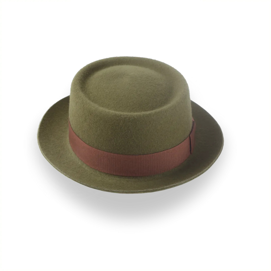 Olive Green Modern Porkpie Hat with Telescope Crown | The Topnote