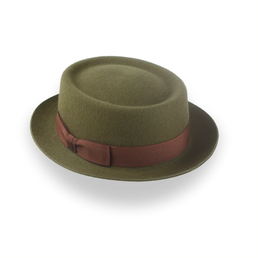Olive Green Modern Porkpie Hat with Telescope Crown | The Topnote
