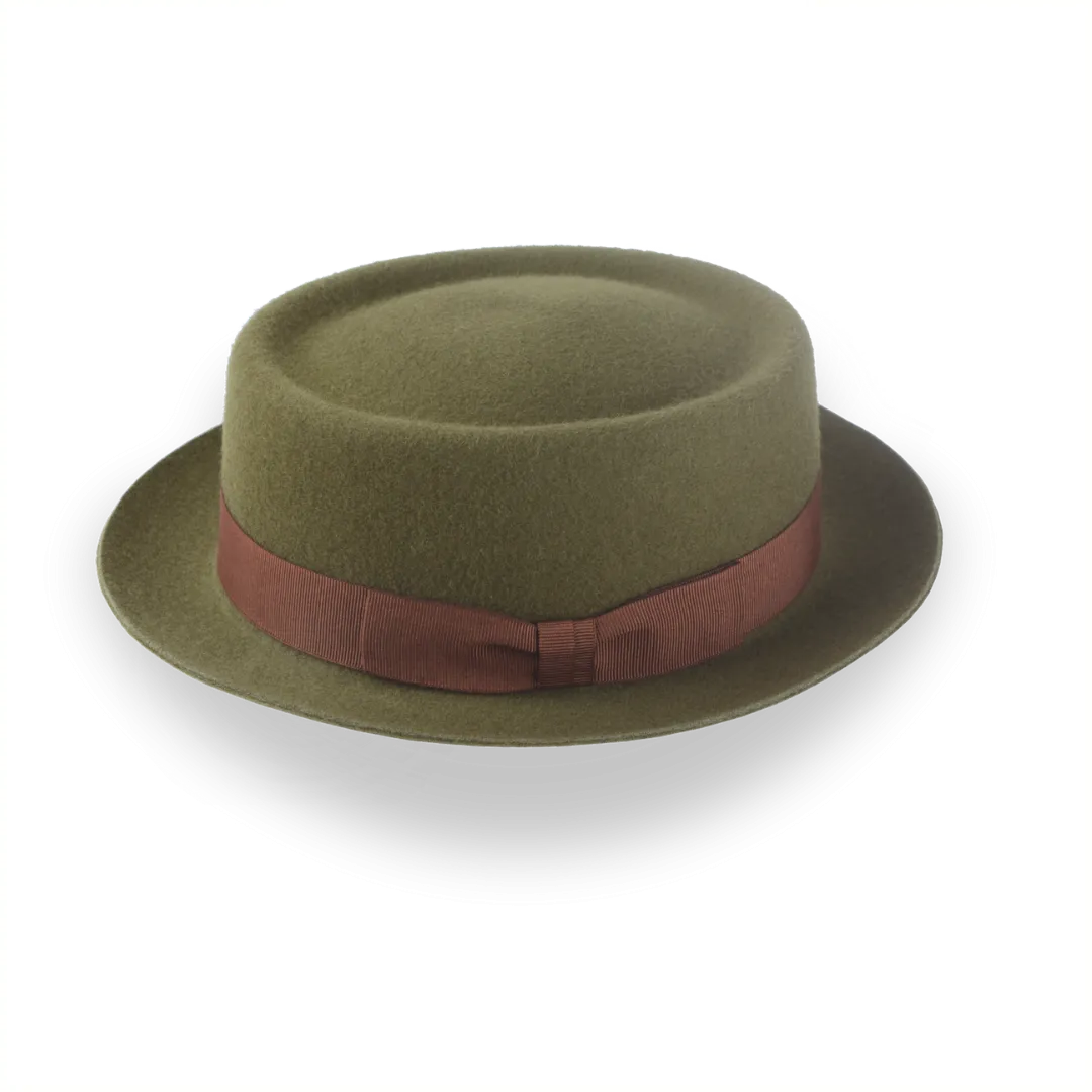 Olive Green Modern Porkpie Hat with Telescope Crown | The Topnote